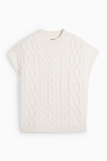 Damen - Strickpullover mit Kaschmir-Anteil - kurzarm - Woll-Mix - cremeweiß