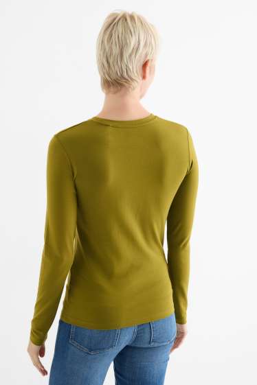Femmes - Haut basique à manches longues - slim fit - kaki