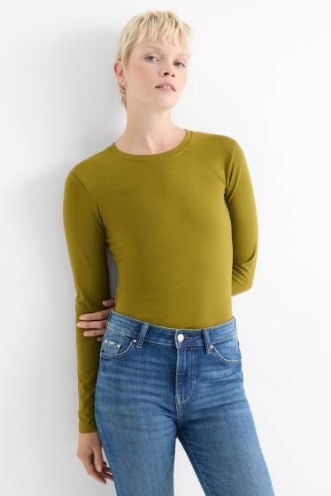 Femmes - Haut basique à manches longues - slim fit - kaki