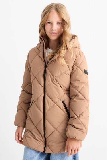 Kinderen: meisjes - Jas met stiksels met capuchon - waterafstotend - beige