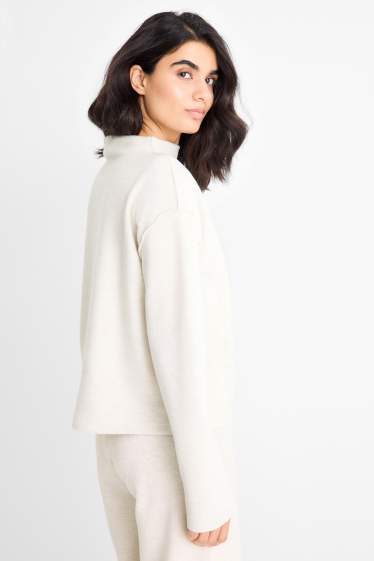 Damen - Sweatshirt - gerippt - weiss-melange
