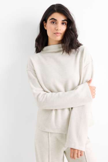 Damen - Sweatshirt - gerippt - weiss-melange