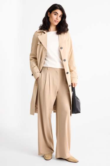 Dona - Pantalons de punt - high waist - wide leg - beix