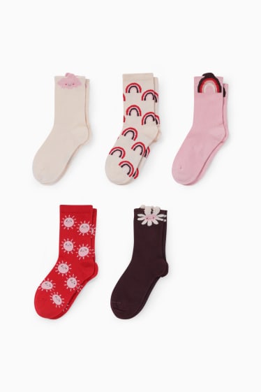 Niños: niñas - Pack de 5 - soles y arcoíris - calcetines con dibujos - rosa