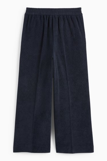 Femei - Pantaloni din catifea reiată - talie medie - wide leg - albastru închis