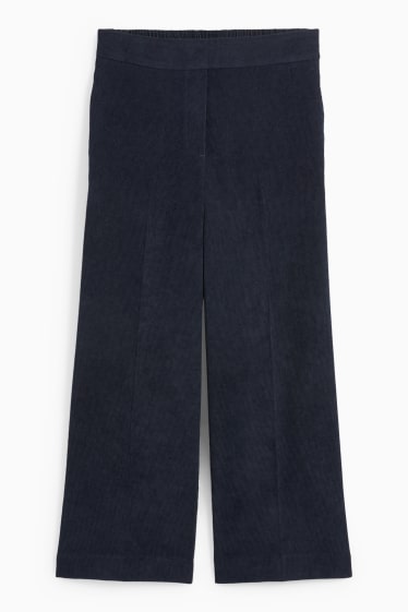 Femei - Pantaloni din catifea reiată - talie medie - wide leg - albastru închis