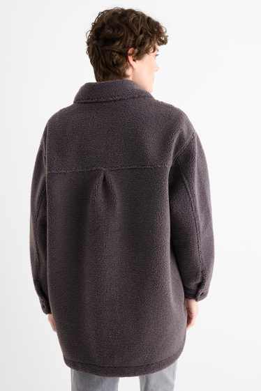 Donna - Camicia shacket effetto peluche - grigio scuro