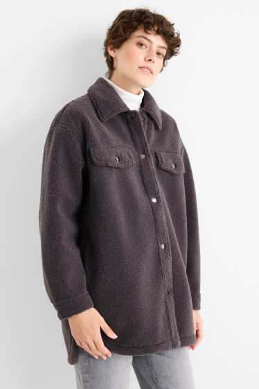 Donna - Camicia shacket effetto peluche - grigio scuro