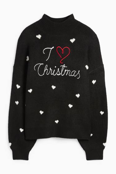 Femei - Pulover cu motive de Crăciun - I Love Christmas - negru