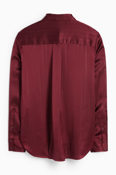 Damen - Satin-Bluse - Nadelstreifen - bordeaux