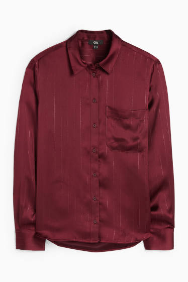 Damen - Satin-Bluse - Nadelstreifen - bordeaux