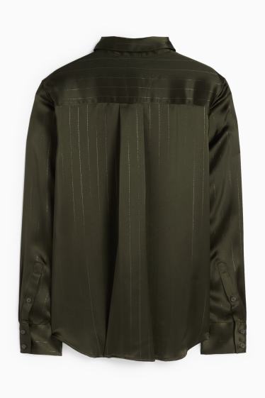 Donna - Blusa di raso - design gessato - verde scuro