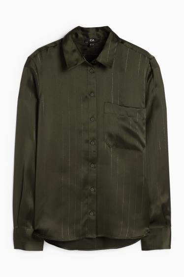 Donna - Blusa di raso - design gessato - verde scuro