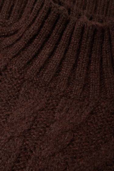 Femmes - Pull court - motif tressé - marron foncé