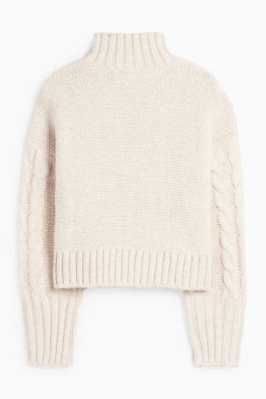 Femmes - Pull court - motif tressé - beige clair