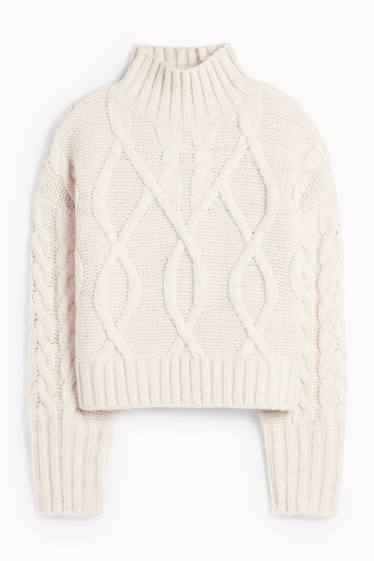 Femmes - Pull court - motif tressé - beige clair
