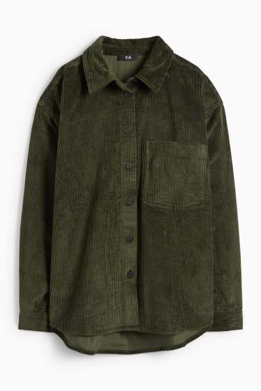 Damen - Cord-Bluse - dunkelgrün