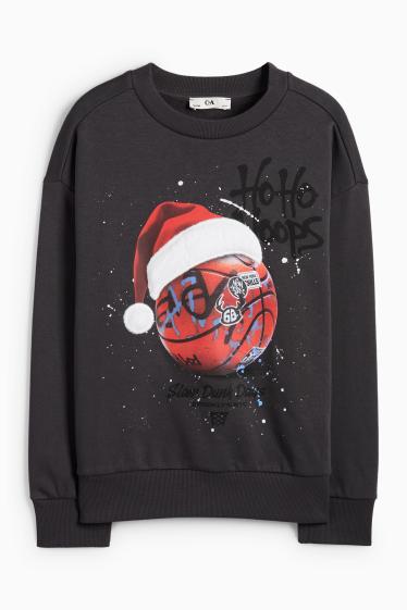Kinderen: jongens - Basketbal - kerstsweatshirt - donkergrijs