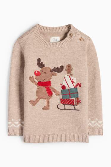 Baby Jungen - Rentier - Baby-Weihnachtspullover - beige