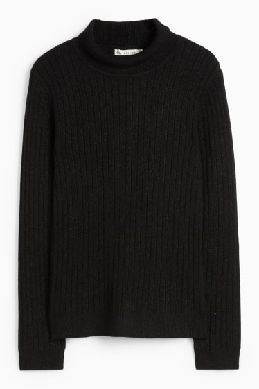 Kinder Mädchen - Rollkragenpullover - gerippt - schwarz