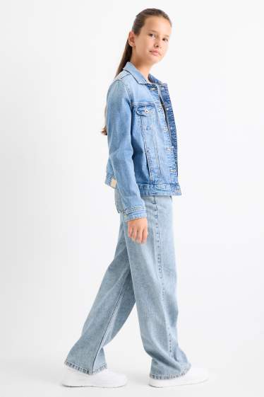 Kinderen: meisjes - Ster - wide leg jeans met strass-steentjes - jeanslichtblauw