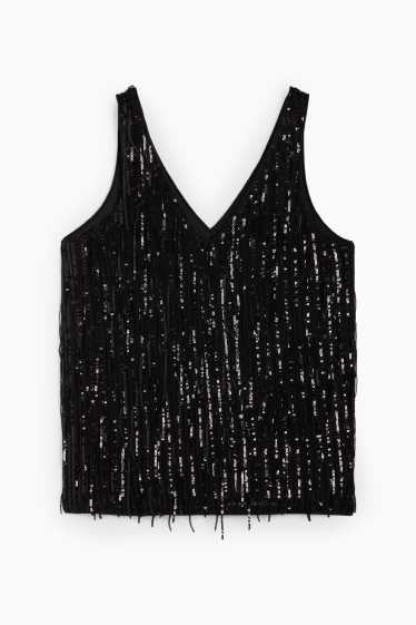 Women - V-neck sequin top - black