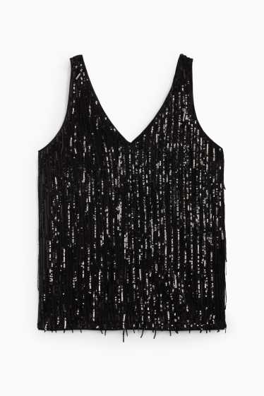 Women - V-neck sequin top - black