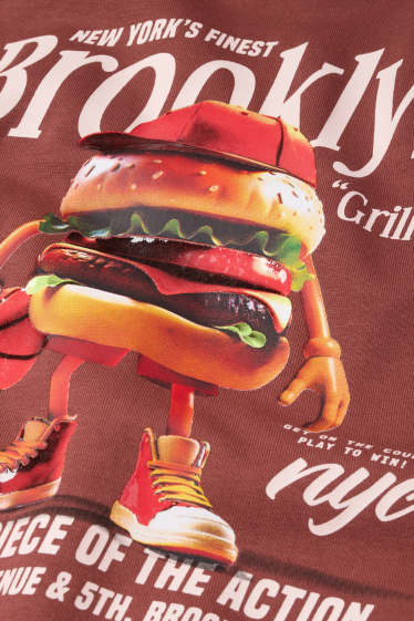 Děti - chlapci - Burger - mikina s kapucí - rezavě hnědá