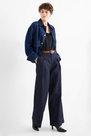 Dámské - Wide leg jeans s páskem - mid waist - džíny - tmavomodré