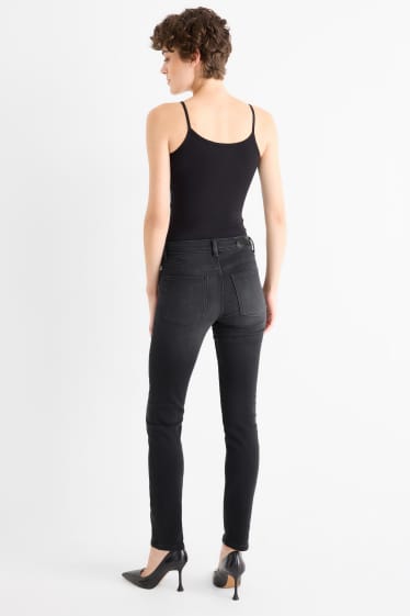 Dames - Slim jeans - mid waist - jog denim - jeansdonkergrijs