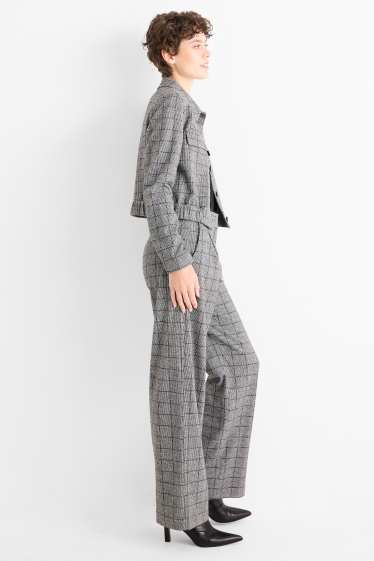 Dámské - Business kalhoty - mid waist - relaxed fit - kostkované - šedá