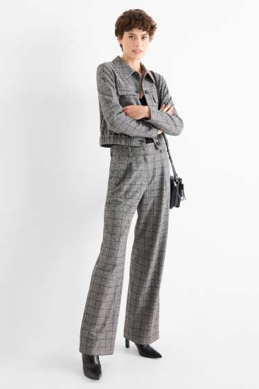 Dámské - Business kalhoty - mid waist - relaxed fit - kostkované - šedá
