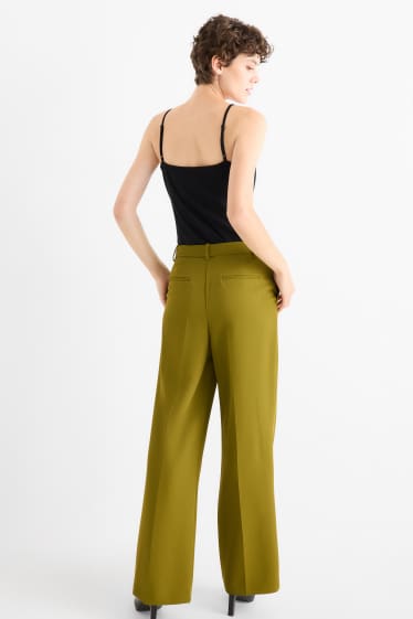 Femei - Pantaloni office - talie medie - wide leg - verde deschis