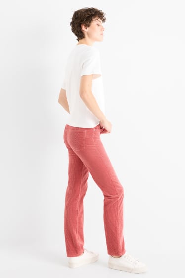 Femei - Pantaloni din catifea reiată - talie înaltă - straight fit - LYCRA® - portocaliu închis