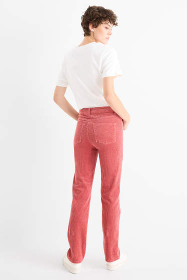Femei - Pantaloni din catifea reiată - talie înaltă - straight fit - LYCRA® - portocaliu închis