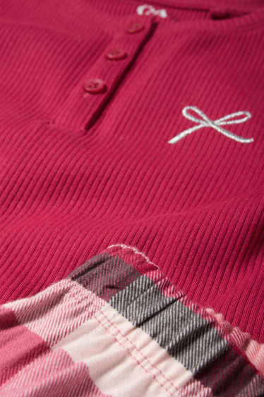 Kinderen: meisjes - Strikje - pyjama met flanellen broek - 2-delig - donker rose