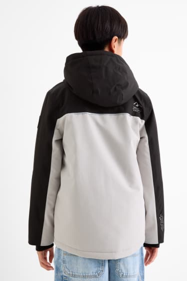Children Boys - Rain jacket with hood - lined - waterproof - light gray