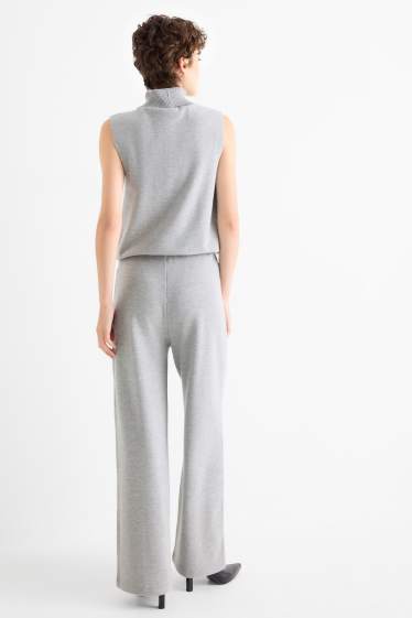 Damen - Strick-Jogginghose - hellgrau-melange