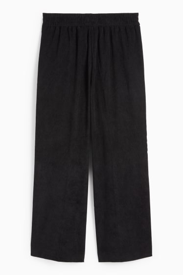 Donna - Pantaloni di velluto a coste - vita media - gamba ampia - nero