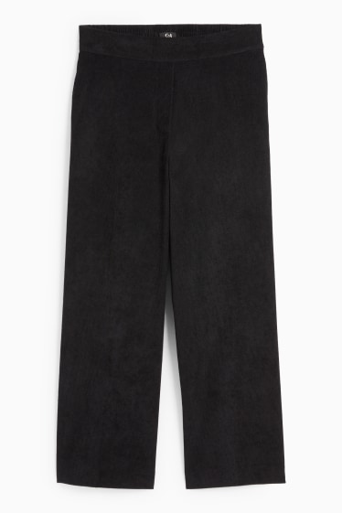 Donna - Pantaloni di velluto a coste - vita media - gamba ampia - nero