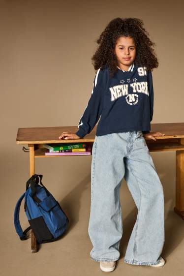 Kinderen: meisjes - New York - longsleeve - donkerblauw