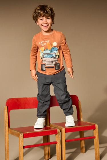 Kinder Jungen - Dino - Langarmshirt - hellbeige