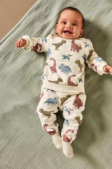 Baby: jongens - Set van 3 - dinosaurus - babysweatshirt - blauw / beige