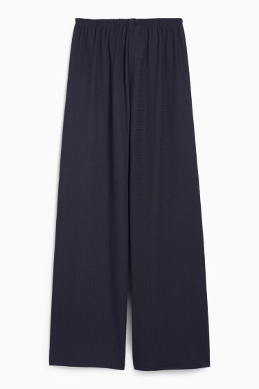 Damen - Jersey-Hose - Mid Waist - Wide Leg - strukturiert - dunkelblau