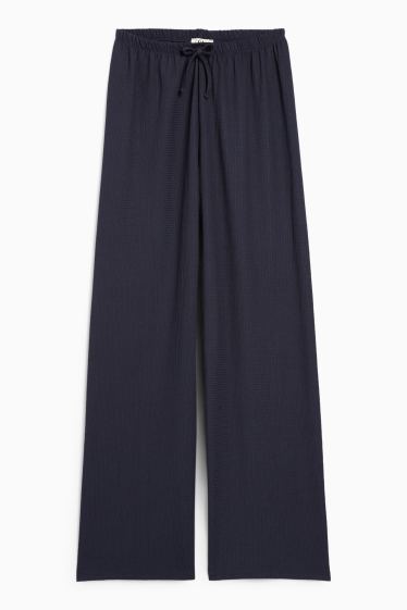Damen - Jersey-Hose - Mid Waist - Wide Leg - strukturiert - dunkelblau