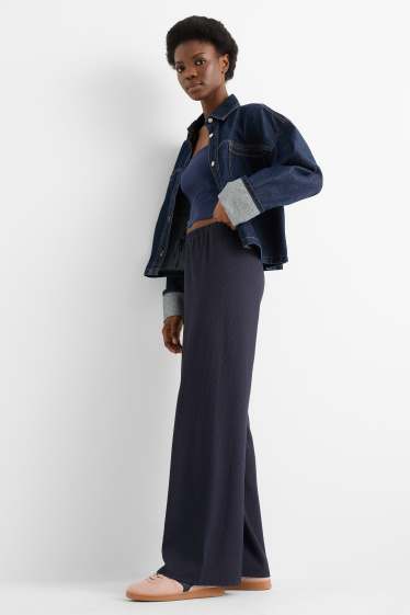 Damen - Jersey-Hose - Mid Waist - Wide Leg - strukturiert - dunkelblau