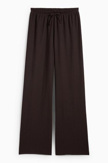 Damen - Jersey-Hose - Mid Waist - Wide Leg - strukturiert - dunkelbraun