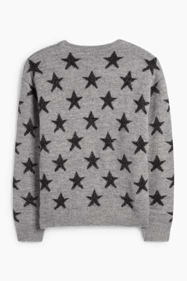 Kinder Mädchen - Stern - Pullover - grau