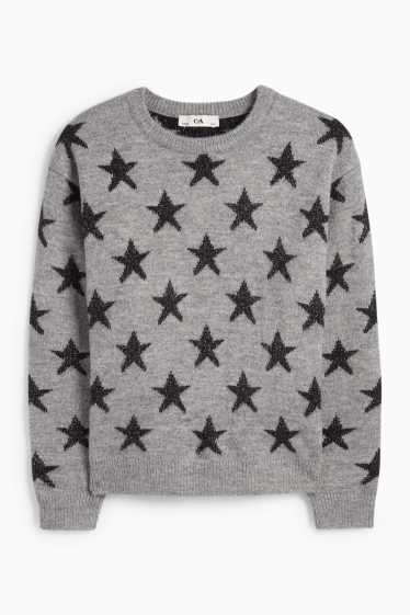 Kinder Mädchen - Stern - Pullover - grau