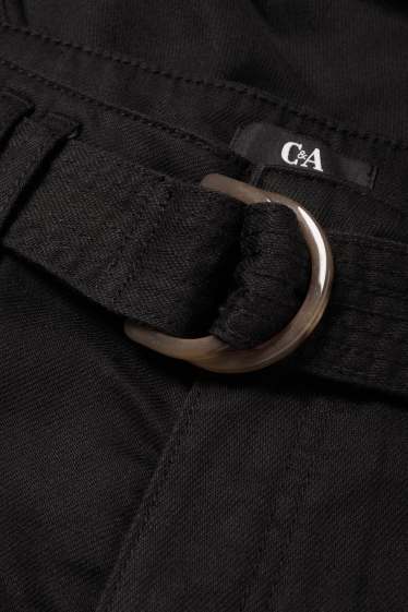 Dámské - Cargo kalhoty s páskem - high waist - tapered fit - černá